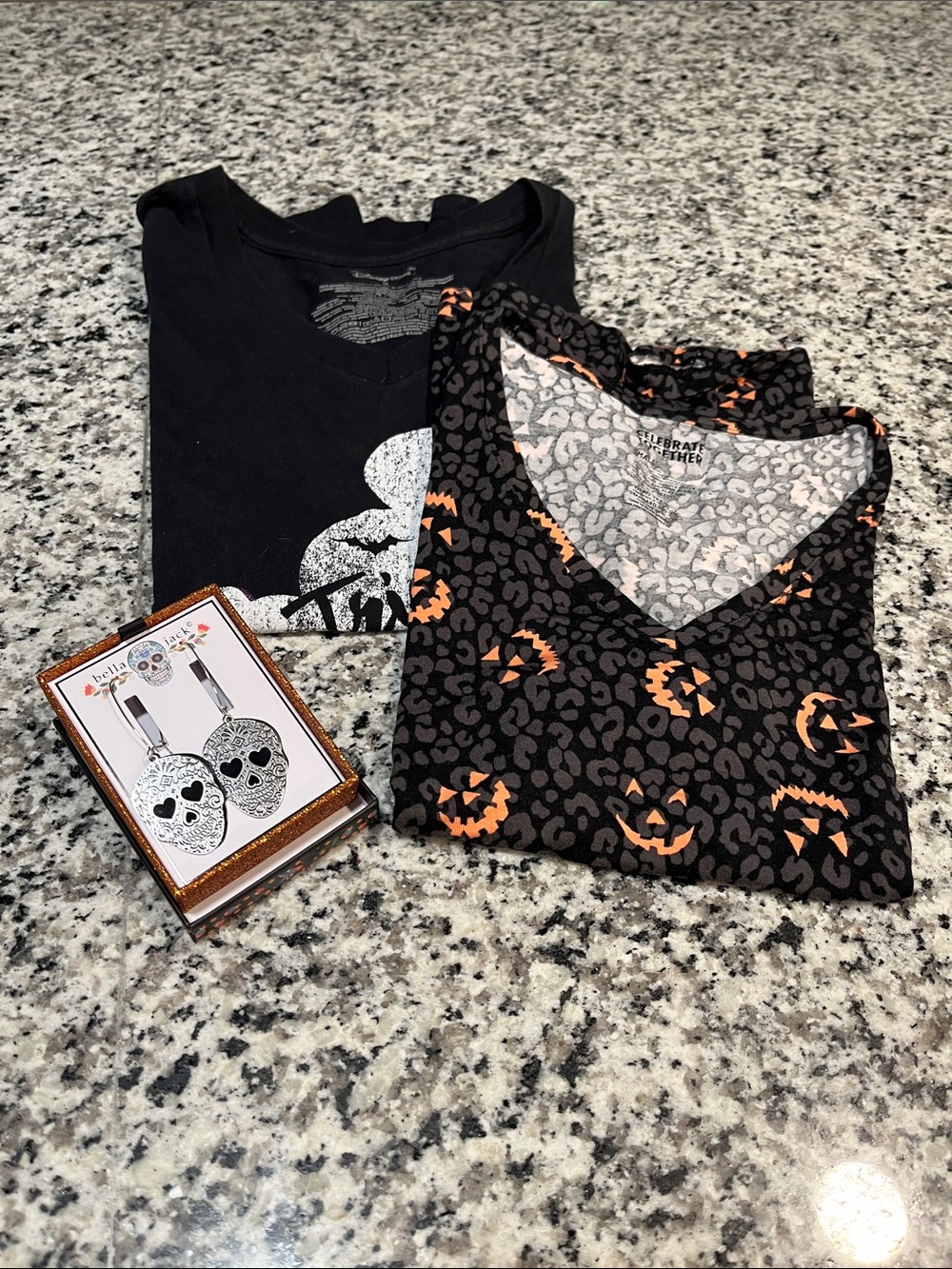 Disney Black Short Sleeve Tee with Orange Jack-O'-Lantern Print